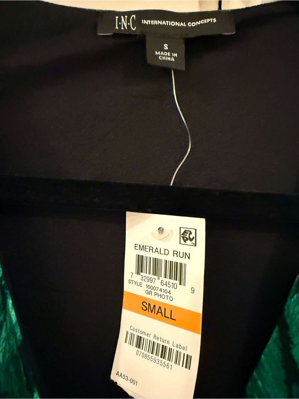 INC International Concepts Emerald Green Print 3/4 Sleeve Wrap Midi Dress -S NWT - Picture 4 of 4